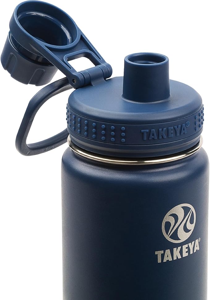Takeya Actives Water Bottle with Spout Lid - Bottle with Double Stainless Steel Insulation - Dishwasher Safe & BPA-Free - Bottle with Spout Lid & Removable Bumper - 18 oz, Midnight Blue