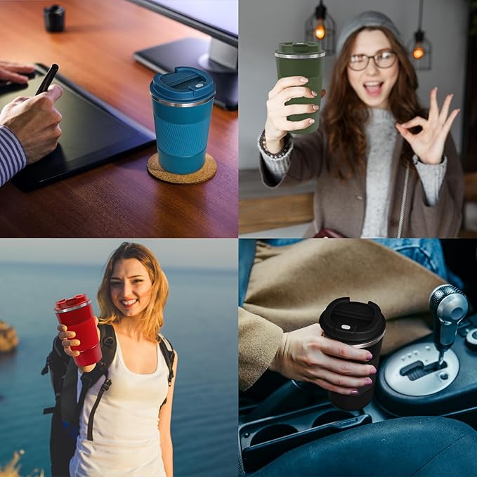 4 Pack Insulated Coffee Mug with Lid 12oz Travel Coffee Tumbler Stainless Steel Reusable Coffee Cups Thermal Coffee Mug for Hot and Iced Cold Drinks, Multicolor