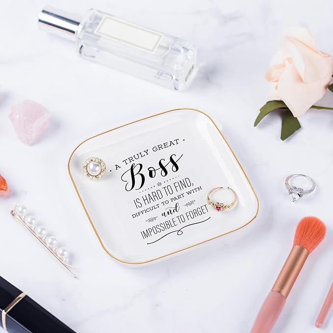 Boss Lady Gifts for Women, Gifts for Boss Jewelry Dish A Truly Great boss is Hard to find...and Impossible to Forget, Female Boss Gifts for Women Christmas Birthday Bosses Day Gifts