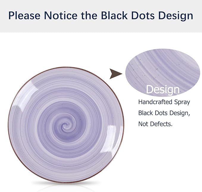 Selamica Ceramic 12-Pieces Dinnerware Sets, Scratch Resistant Plates and Bowls Sets, Handpainted Swirl Dishes Set for 4 with Spray Black Dots, Dishwasher&Microwave Safe, Gradient Color