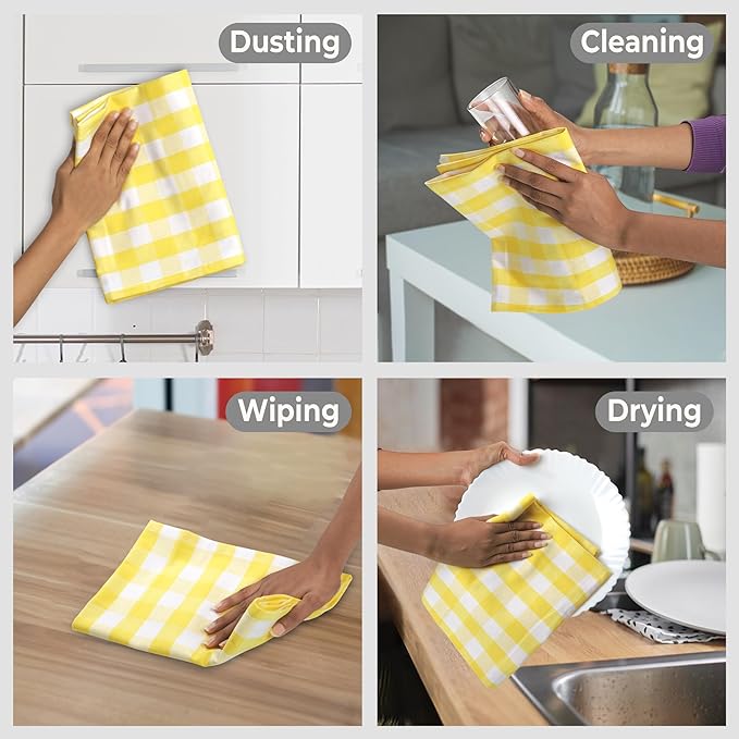 Urban Villa Easter Kitchen Towels Set of 6 Buffalo Checks Yellow/White Kitchen Towels 20X30 Inches 100% Cotton Highly Absorbent Kitchen Towels Premium Quality Ultra Soft Mitered Corners KitchenTowels