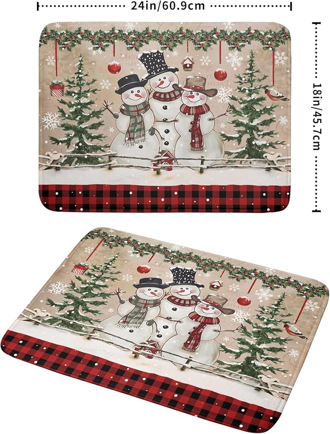 Winter Snowman Dish Drying Mat 18x24 Inch Red Buffalo Plaid Holiday Dish Drainer Mat Absorbent Dish Rack Pad for Kitchen Counter Sink Decor