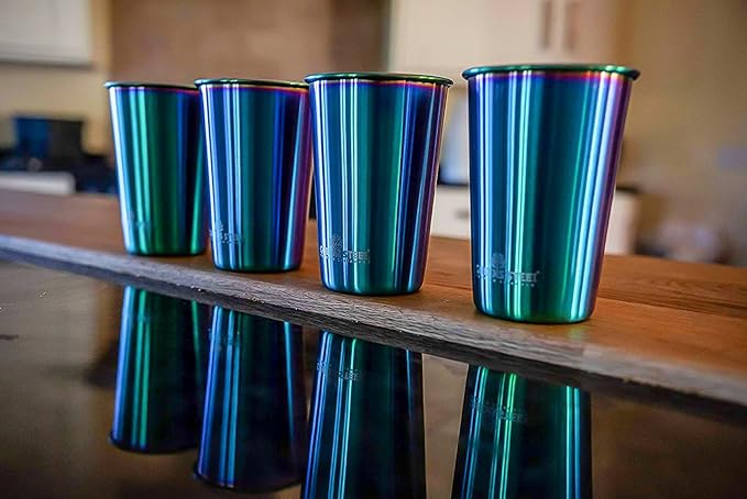 Stainless Steel Cups 16 oz Pint Tumbler (4 Pack) - Premium Metal Drinking Glasses | Stackable Durable Cup (16 oz Rainbow)