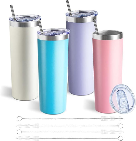 20 oz Skinny Tumbler with Lid and Straw,Stainless Steel Vacuum Insulated Tumbler Cup Double Wall Leak-proof Coffee Mug,Travel Thermal Water Tumbler for Office,Outdoor (Lavender/Cream/Pink/Baby blue)