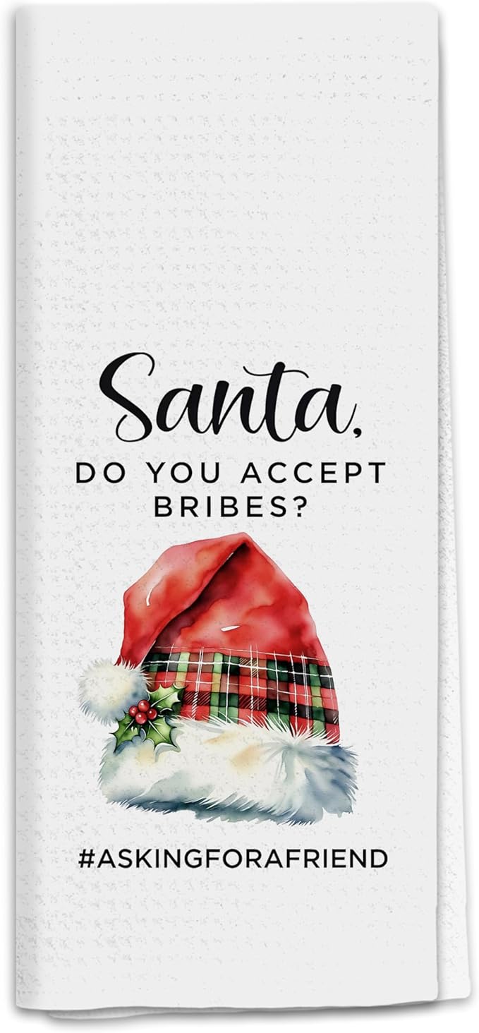 Vintage Christmas Santa Kitchen Towels, Funny Christmas Dish Tea Towels for Kitchen, Red Xmas Santa Claus Hat Decorative Hand Towel for Bathroom, 16x24 Inch