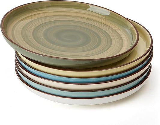 Sweese 7.4 Inch Porcelain Dessert Plates, Round Salad/Appetizer Plate Set, Microwave Dishwasher Safe, Green, 6-Pack