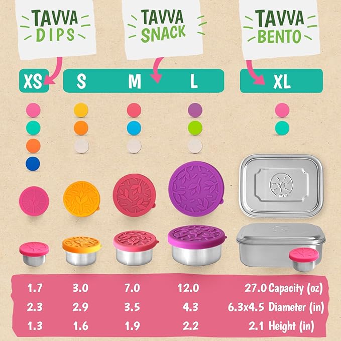TAVVA 2 X 12oz Stainless Steel Containers with Lids - Leakproof w/Silicone Lids - BPA Free - Dishwasher & Freezer Safe - Portable & Reusable - Stainless Steel Storage Food Snack Containers