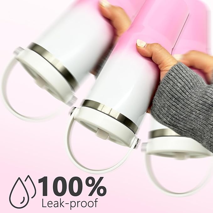 30 oz Tumbler with Handle and Straw, Vacuum Insulated Tumblers with Flip Straw and Top Handle, Leakproof Tumbler, Stainless Steel Travel Mug for Coffee Water, Cold for 20 Hours(Pink White Gradient)