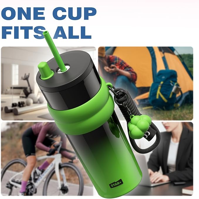 24 oz Stainless Steel Tumbler with Lid and Straw, Insulated Water Bottle Leak Proof for Hot and Cold, Portable Travel Coffee Mug, Reusable Coffee Cup for Women, Green