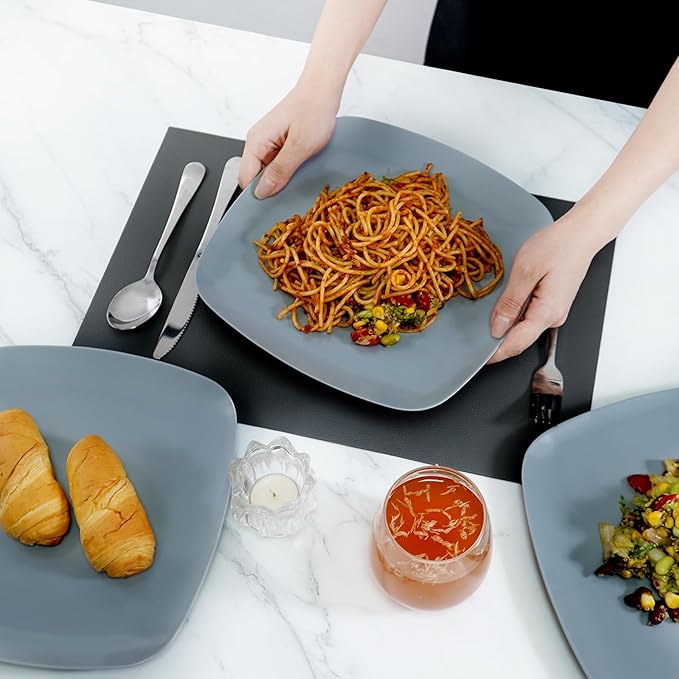 TP 10.5" Melamine Square Dinner Plates, 6-piece Plate Set Unbreakable Serving Dishes for Indoors and Outdoors, Unbreakable Dinner Service for 6, Gray
