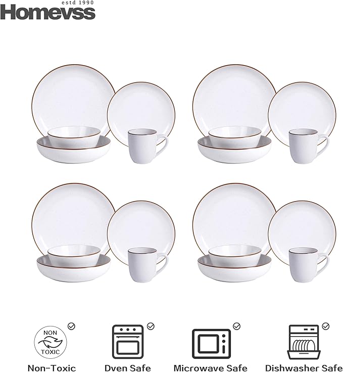 Eur-Nordic Shape Raising Rim 20pc Dinnerware Set, Matte White with Speckle Effect