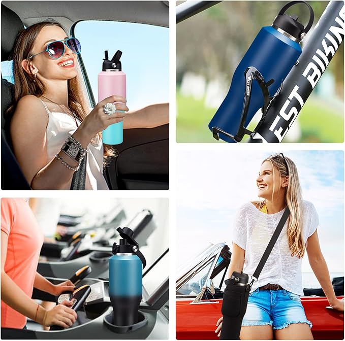 40oz Insulated Water Bottle that fits in Cup Holder - Water Cup with Spout Lid, Straw, Sleeve with Side Handle, Vacuum Stainless Steel Travel Tumbler Keep Cold 48h/Hot 24h