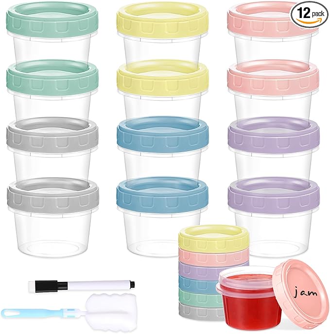 12pcs 2 oz Salad Dressing Container To Go Small Sauce Containers with Lids, Reusable Condiment Cups for Lunch Box, Leakproof, Freezer, Microwave & Dishwasher Safe
