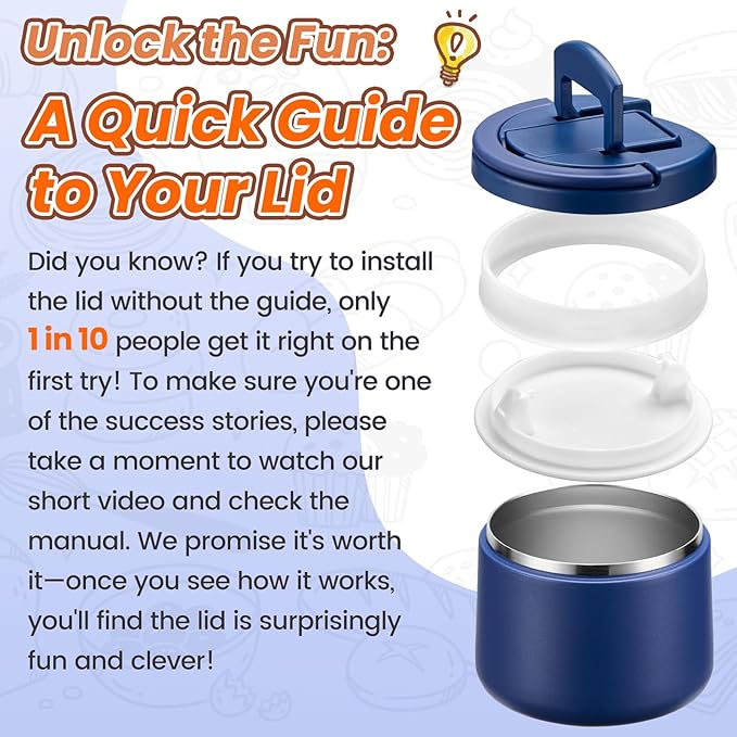 Soup Thermo for Hot Food Kids 14oz Lunch Containers with Buckle Lid Wide Mouth Hot Food Jar Vacuum Insulated Stainless Steel Bento Box Leakproof with Spoon(Blue)