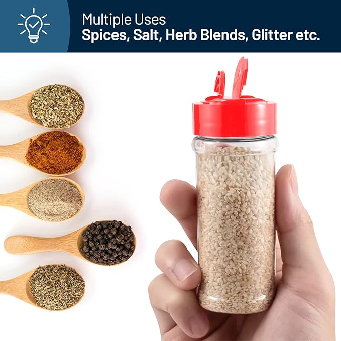 RoyalHouse - 6 PACK - 5.5 Oz with Red Cap - Plastic Spice Jars Bottles Containers, Perfect for Storing Spice, Herbs and Powders, Lined Cap - Safe Plastic, PET - BPA free - Made in USA