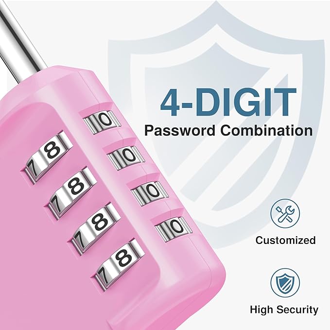 Puroma Combination Lock 4 Digit Waterproof Locker Locks Secure Outdoor Padlock for Gym Lockers, Toolboxes, Gates, Fences, Storage, Sports Locker, Cabinets (Pink)