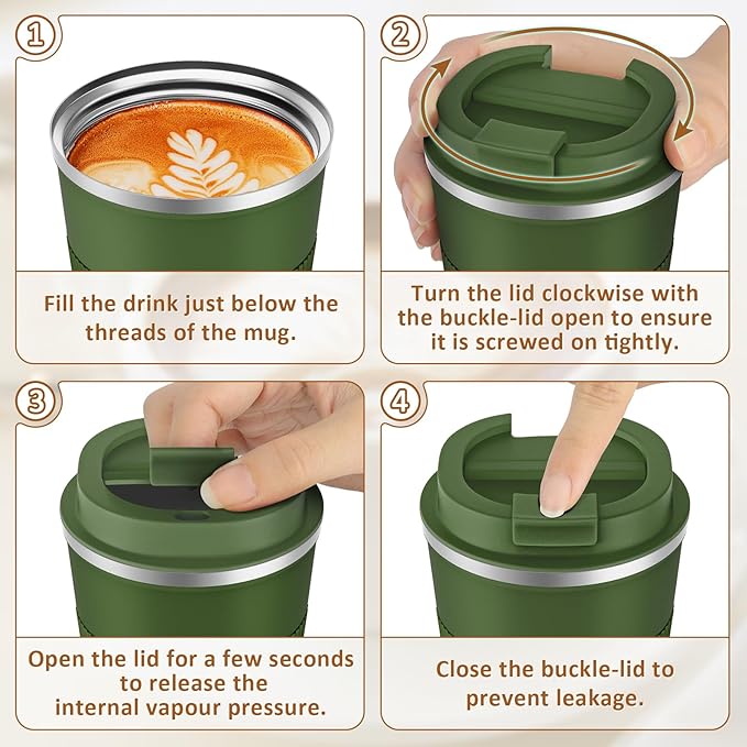 KETIEE Travel Coffee Mug 12oz: Vacuum Insulated Coffee Cup with Leakproof Lid, Coffee Tumbler, Reusable Coffee Cups, Double Wall Stainless Steel Coffee Mug to Go for Hot/Ice Coffee Tea (Army Green)