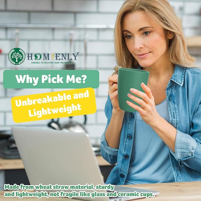 Plastic Cups Reusable 8 PCS Wheat Straw Cups a Good Alternative Drinking Glasses Cup Plastic Glasses Cups Unbreakable Cup Reusable Dishwasher Safe Cups Microwave Safe Cups with Green Color (12 OZ)
