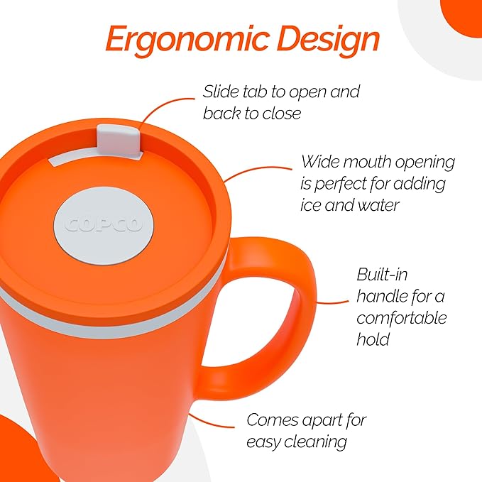 Copco Cone Desk Mug, 16 Ounce (Set of 2) - Double Wall Insulated Mug Set with Lid and Handle, Microwave & Dishwasher Safe, BPA-Free Mug, Desk-Friendly & Car Cup Holder Compatible (Orange/Mustard)