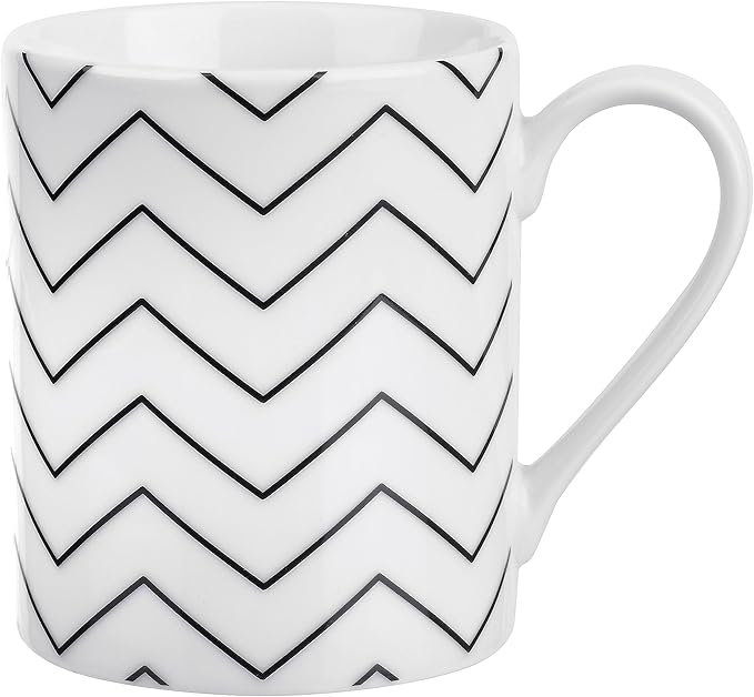 Portmeirion Home Stella 16 Piece Set - Monochrome Porcelain Dinnerware Collection with Patterned Borders, Mix & Match Designs - Ideal for Family Dining, Casual Entertaining & Modern Table Settings