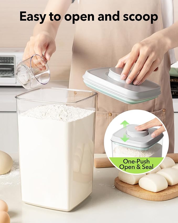 Airtight Pop Food Storage Container with Lid & 130ml Scoop, 4L/4.2qt BPA-Free Cereal, Rice, Flour, Pasta & Snack Container, Stackable & Durable,Kitchen Pantry Organizer