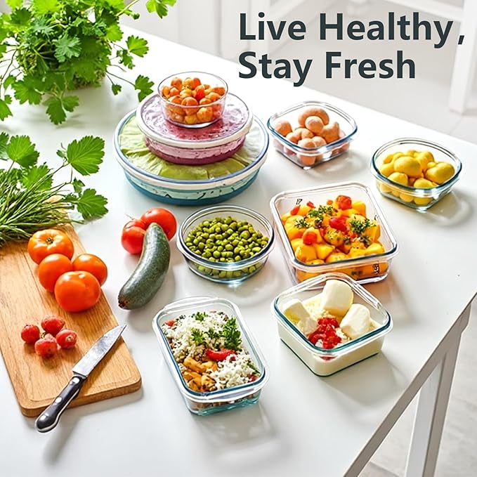 12 Pack Glass Food Storage Container Set with Snap Locking Lids Airtight, Stackable Borosilicate Glass Meal Prep Containers, Microwave, Oven, Freezer and Dishwasher Safe (Gray)