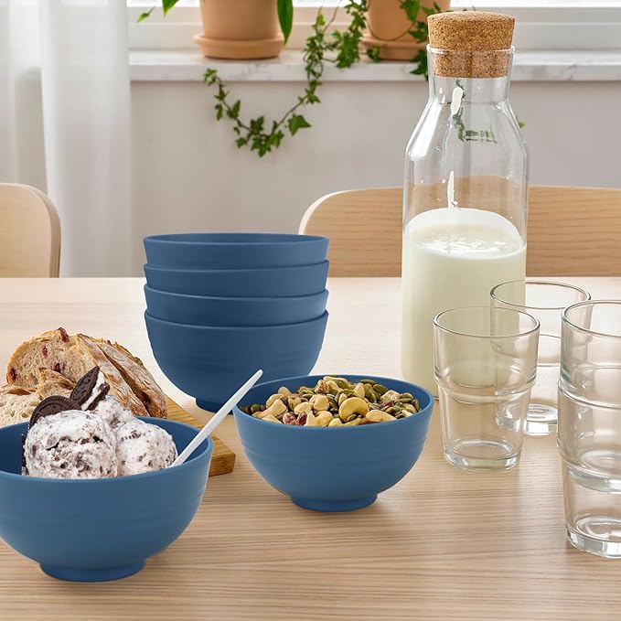 Wrova wheat straw dessert bowls 10oz set of 8 - Unbreakable snack Bowls Dishwasher Safe - Handy Bowls for Ice Cream,Yogurt and Fruits. Blue