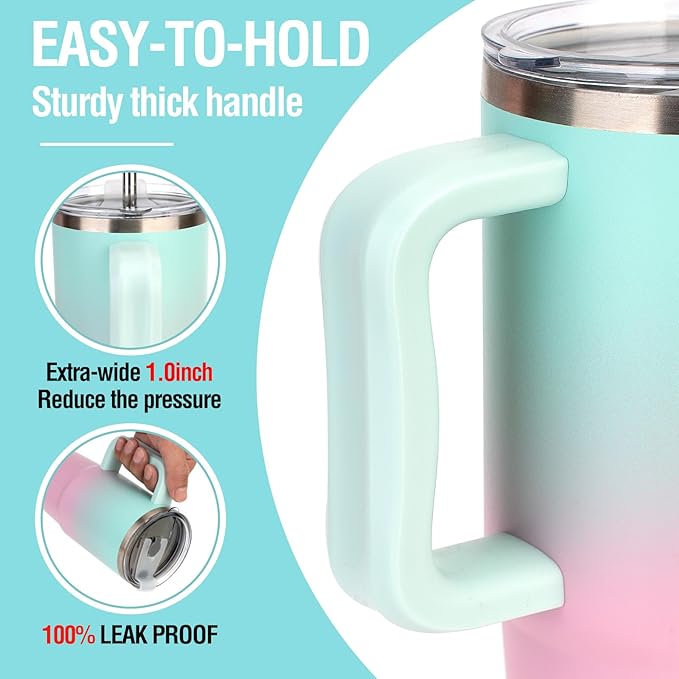 Zukro 24 oz Ceramic Lined Insulated Tumbler with Handle and Straw, No Metal Taste or Smell, Travel Coffee Mug with Spillproof Lids, No Sweat Stainless Steel Cup, Dishwasher Safe, Navy Blue