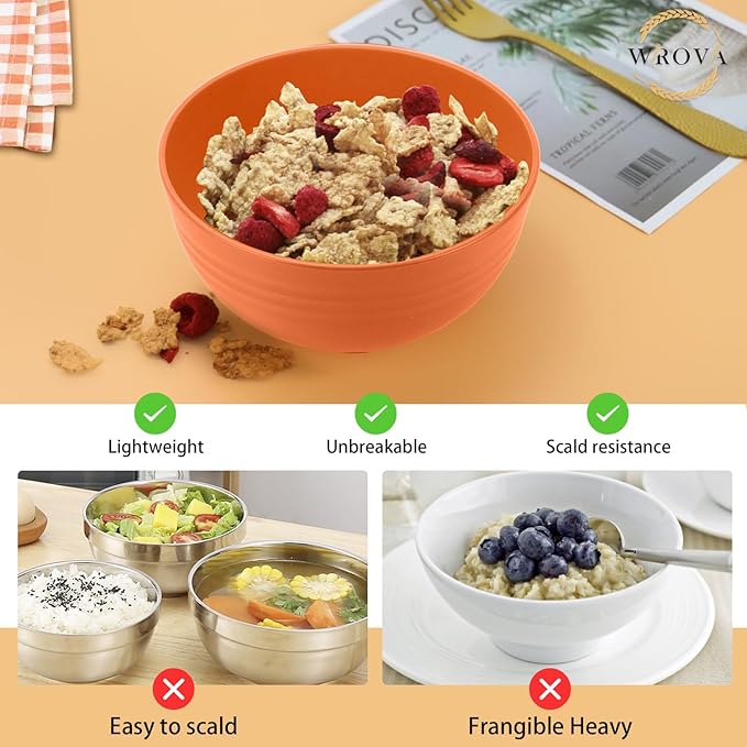 Wheat Straw Bowl Sets,8 PCS Unbreakable Cereal Bowls 26 OZ,Microwave and Dishwasher Safe Bowl Sets, Bowls suitable for picnic,camping and R.V. (Orange)