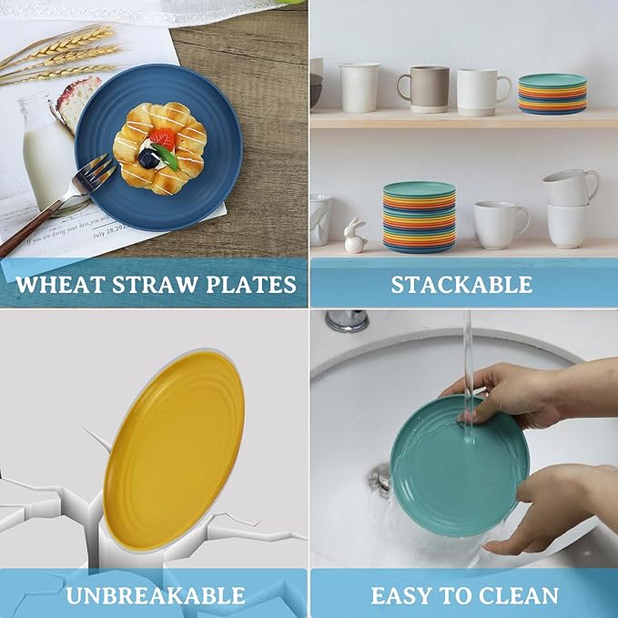 Wrova 5.5Inches Handy Appetizer Plates Set of 8 - Small Wheat Straw Plates 5.5 Inches for Sidedishes - Unbreakable Snack Plate Sets for Indoors and Outdoors Colorful Series