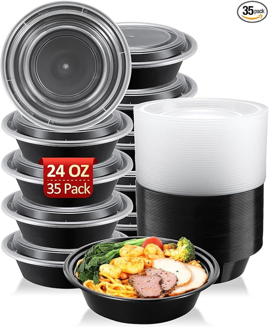 SHOPDAY Meal-Prep-Containers-35 Pack 24 oz Plastic-Food-Storage-Containers-with-Lids, Disposable-Food-Prep-Containers-Microwave-Safe, Meal-Prep-Bowls-Reusable, To-Go-Contianers-for-Lunch