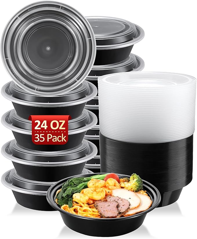 SHOPDAY Meal-Prep-Containers-65 Pack 24 oz Plastic-Food-Storage-Containers-with-Lids, Disposable-Food-Prep-Containers-Microwave-Safe, Meal-Prep-Bowls-Reusable, To-Go-Contianers-for-Lunch