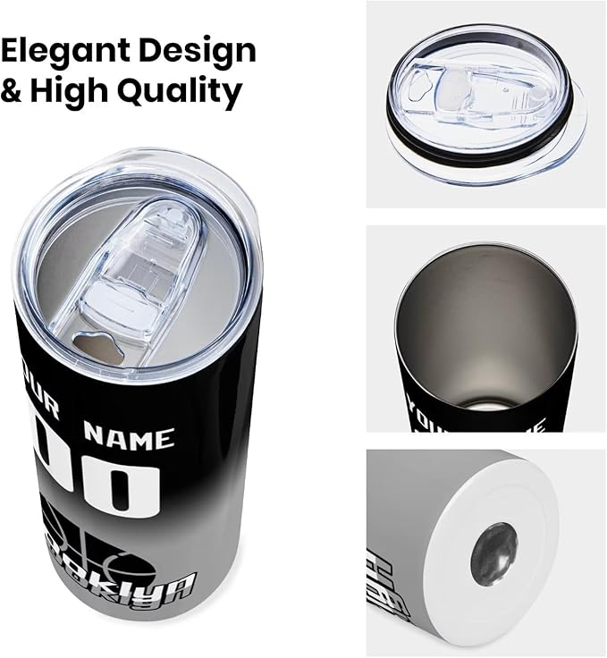 Custom Tumblers Stainless Steel Cup Personalized Basketball Insulation Travel Mug Add Your Name Number 20 oz Fans Gift for Men Women