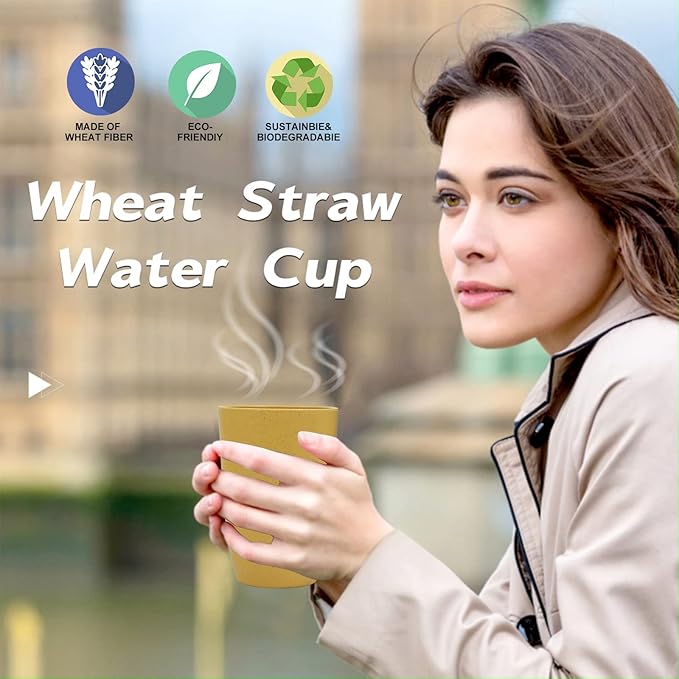 Wheat Straw Cups 6 PCS Good Alternative to Plastic Reusable Cups 20 oz Unbreakable Drinking Cup Reusable Dishwasher Safe Water Plastic Glasses Yellow Color