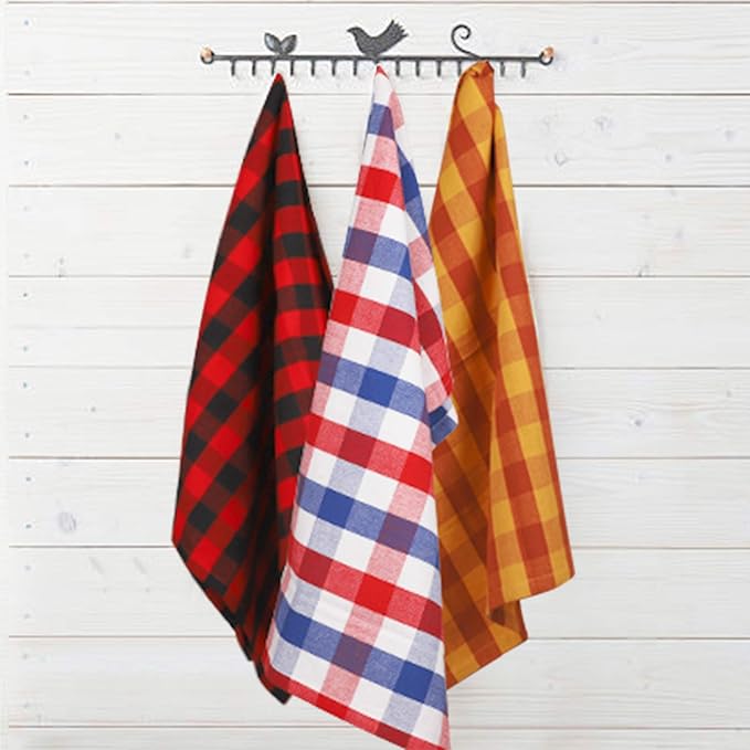 Urban Villa Kitchen Towels Set of 12 Buffalo Checks Multi Color Kitchen Towels 20X30 Inches 100% Cotton Highly Absorbent KitchenTowels Premium Quality Ultra Soft Mitered Corners KitchenTowels