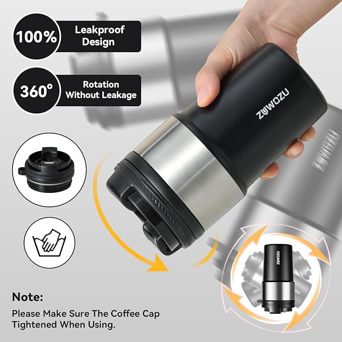 Insulated Travel Coffee Tumbler Mug - Ceramic Inner Wall Reusable Iced Coffee Cups Bottle with Lids, Stainless Steel Insulated Cold Brew Water Tumbler with Straw, BPA Free 16 Oz Water Bottle