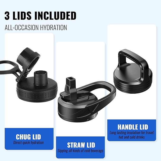 24oz Insulated Water Bottle with Straw, Stainless Steel Metal Vacuum Water Flask, Large Thermal Water bottle with Leakproof 3 Lids for Travel, Camping, Gym Sports Armygreen