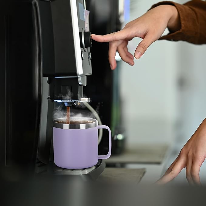 VEGOND 14 oz Insulated Coffee Mug with Handle, Stainless Steel Travel Coffee Mug with Lid, Double Wall Vacuum Metal Coffee Cup, Coffee Tumbler Powder Coated, Purple 1 Pack