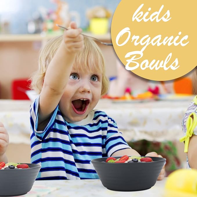 Wrova Wheat Straw Bowl Sets,6 PCS Unbreakable Cereal Bowl 36 OZ,Microwave and Dishwasher Safe Bowls,Salad Bowls for Camping,Rv,Apartment,Dorm,Party (Black Grey)