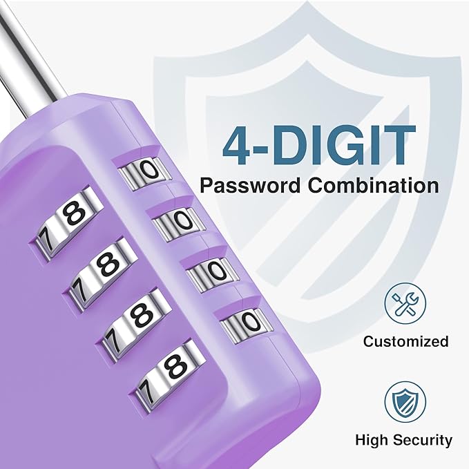 Puroma Combination Lock 2 Pack 4 Digit Waterproof Locker Locks Secure Outdoor Padlock for Gym Lockers, Toolboxes, Gates, Fences, Storage, Sports Locker, Cabinets (Purple & Black)