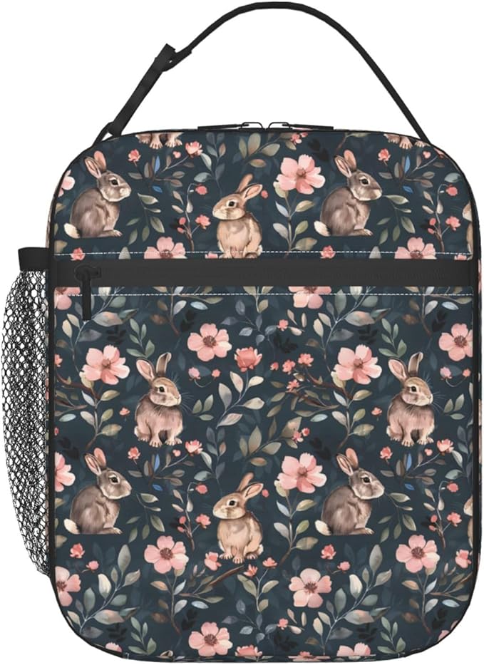 Reusable Bunny Lunch Box for Kids Girls Boys Women Adult, Insulated Cute Rabbit Lunch Bag,Polyester Cooler Handbags Case for School Picnic Work Travel Beach or Hiking