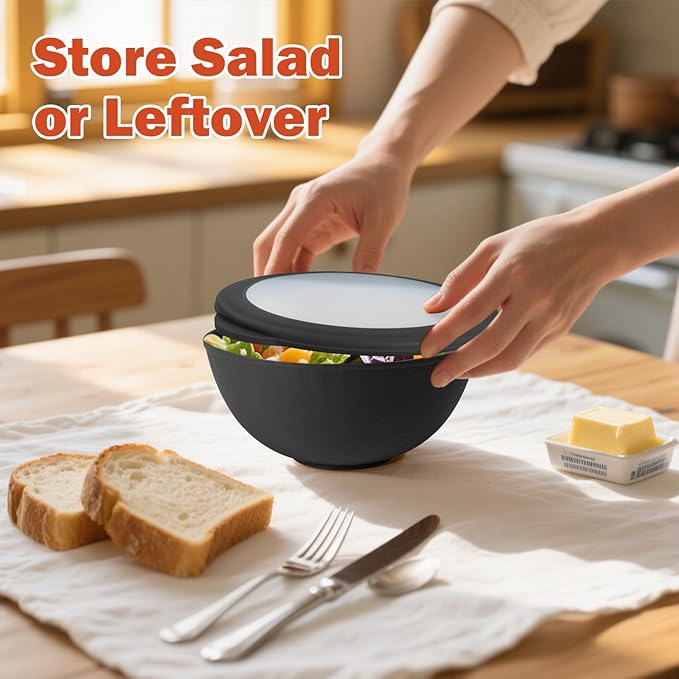 Wrova 40oz wheat straw bowls set of 4,unbreakable ramen bowl set with cover,alternative plastic bowls with cover for kitchen,party,camping and picnic. Black