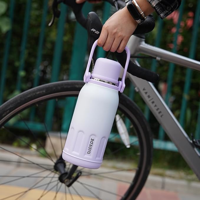 BJPKPK Insulated Water Bottle 27oz Stainless Steel Water Thermo with Handle and Cup Lid Travel Metal Thermal Flask,Purple Pearl