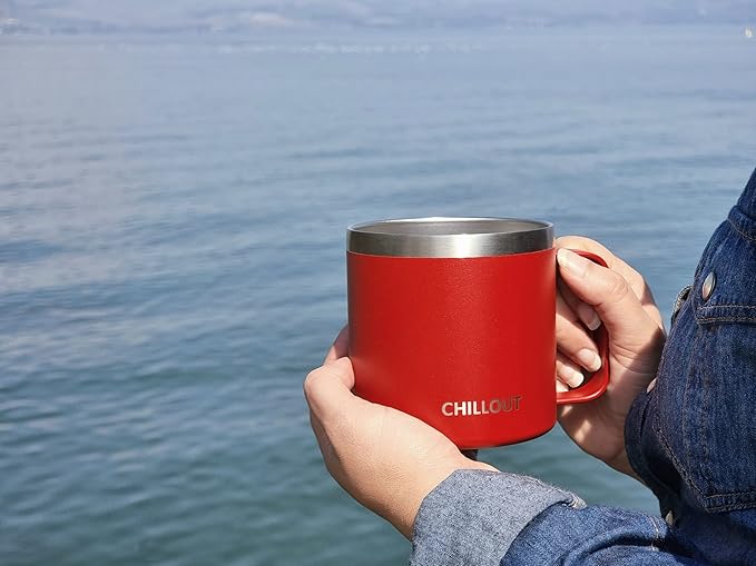 CHILLOUT LIFE Stainless Steel 16 oz Vacuum Insulated Coffee Mug with Handle and Lid, Large Thermal Camping Coffee Mug Cup with Durable Sliding Lid for Men & Women, Keeps your Beverages Hot & Cold