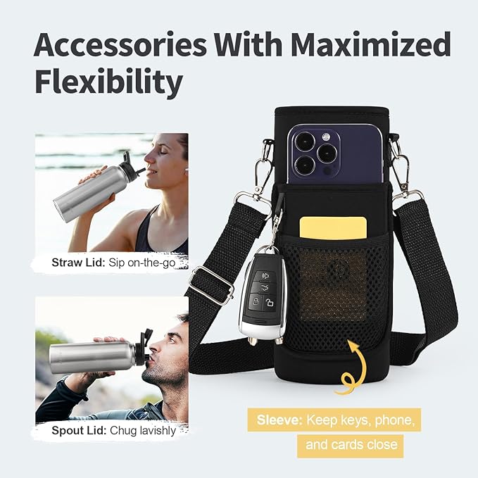 40 oz Insulated Water Bottle with Straw (Cold for 48 Hrs), Stainless Steel Triple Wall Vacuum Sports Water Jug, Leakproof Hydro Cup Flask with Paracord Handle & Straw Spout Lids & DIY Stickers