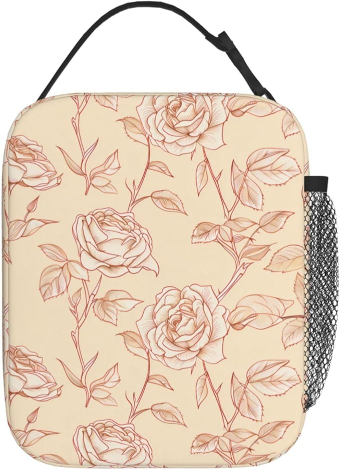 Reusable Floral Rose Lunch Box for Kids Girls Boys Women Adult, Insulated Vintage Flower Lunch Bag,Polyester Cooler Handbags Case for School Picnic Work Travel Beach or Hiking