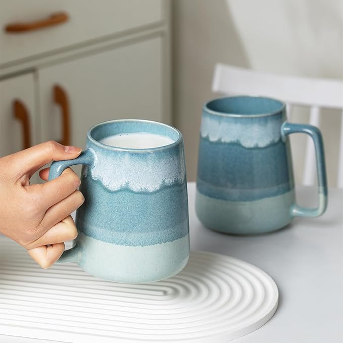 24 OZ Extra Large Ceramic Coffee Mug, Jumbo Coffee Mugs, Big Tea Cups with a Large Handle for Office and Home, Microwave and Dishwasher Safe (24 OZ Light Green)