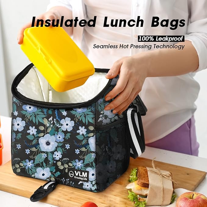 VLM Lunch Box for Women, Insulated Lunch Bag Women with Adjustable Shoulder Strap, Cute Lunch Tote Bag for Work,Picnic,Camping