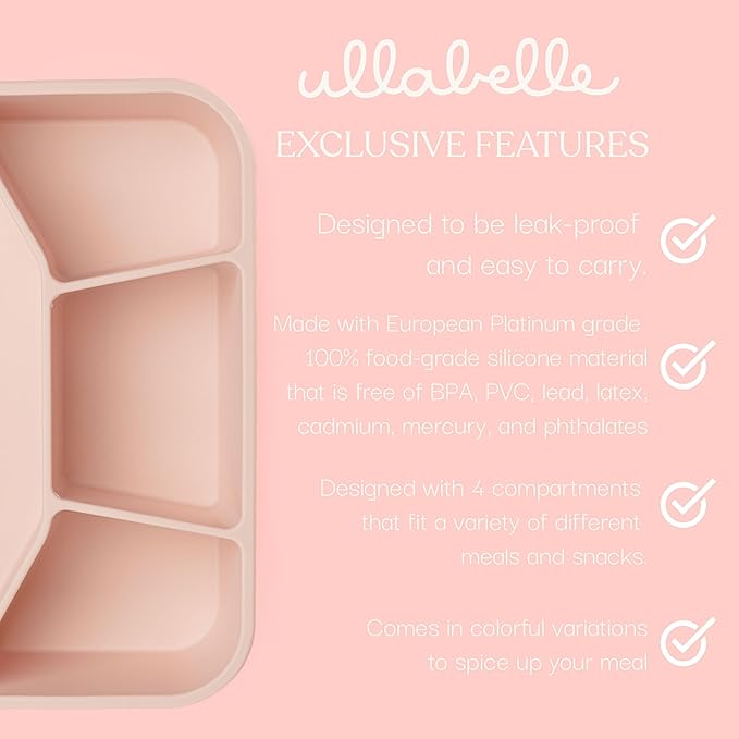 Ullabelle Leak Proof Bento Box Food-Grade Silicone Bento, BPA, Phthalate, Lead, & PVC Free - Bento Lunch Box for Daycare, Kids, & Adults - Leak Resistant Sets With Lids Snack Box Container (Beige 4)