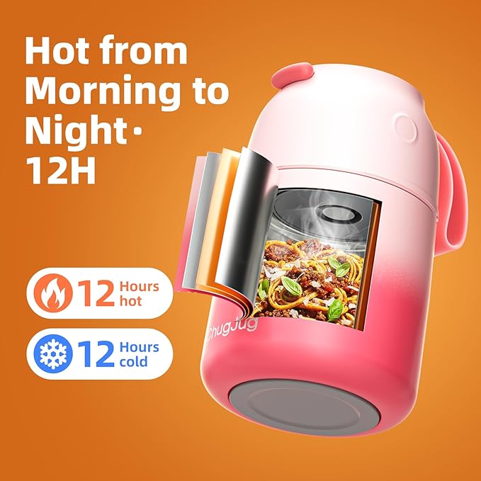 Thermo for Hot Food for Adults Kids | Wide Mouth, 26 oz Insulated Food Jar with Spoon, Leakproof Soup Thermo for School Office Travel, Thermal Steel Lunch Container Easy to Carry (Pink)